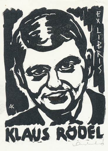 Exlibris by Kàroly Andrusko from Yugoslavia for Klaus Rödel - Portrait 