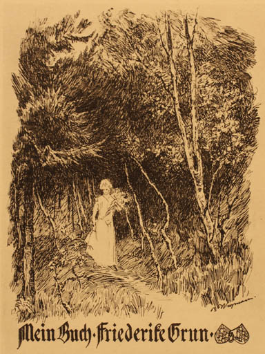 Exlibris by B. Wegman from Germany for Friederike Grun - Woman Forest 