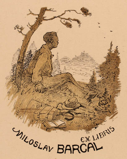Exlibris by ? Swarusky from Unknown for Miroslav Barcal - Scenery/Landscape Man 