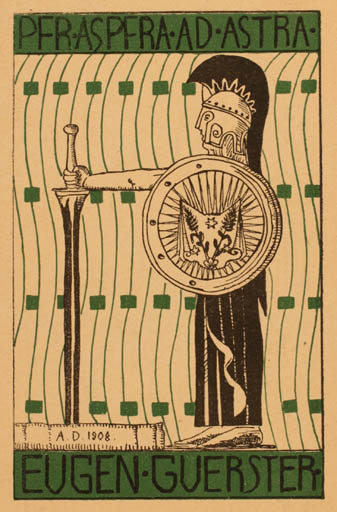 Exlibris by ? A.D from Unknown for Eugen Guerster - Classical antiquity Military/War Weapon 