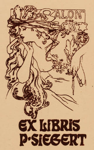 Exlibris by Alfons Mucha from Czechoslovakia for P. Siebert - Jugend Woman 