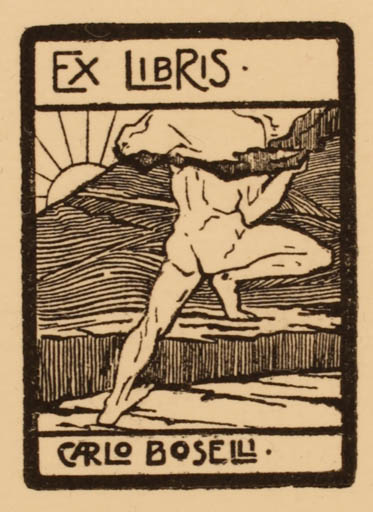 Exlibris by Emilio Comas from Spain for Carlo Boselli - Man Nude Sun 