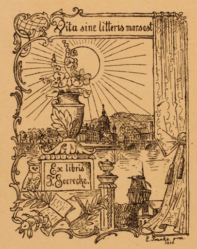 Exlibris by E. Franke from Germany for F. Goerecke - City Sun 