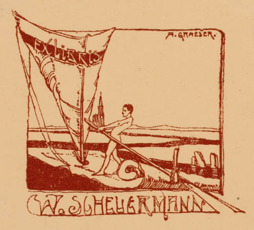 Exlibris by Adolphe Graeser from France for Wilhelm Scheuermann - Jugend Maritime 