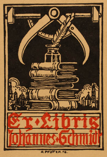 Exlibris by R. Pfister from Schwitzerland for Johannes Schmidt - Working Book 