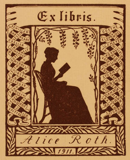 Exlibris by Dr. Wilhelm Roth from Germany for Alice Roth - Book Jugend Woman 