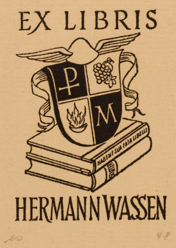 Exlibris by Elisabeth Schumacher from Germany for Hermann Wassen - Book Heraldry 