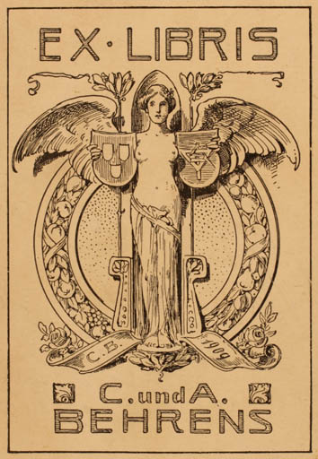 Exlibris by ? C.B. from Unknown for C. und A. Behrens - Angel Jugend 