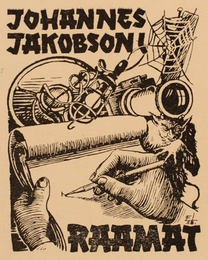 Exlibris by Ernin Lettover from Unknown for Johannes Jakobson - Hand(s) Technology Text/Writing 