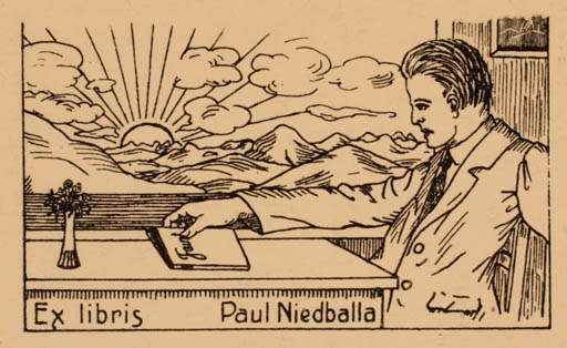 Exlibris by Paul Niedballa from Unknown for Paul Niedballa - Scenery/Landscape Man Sun 