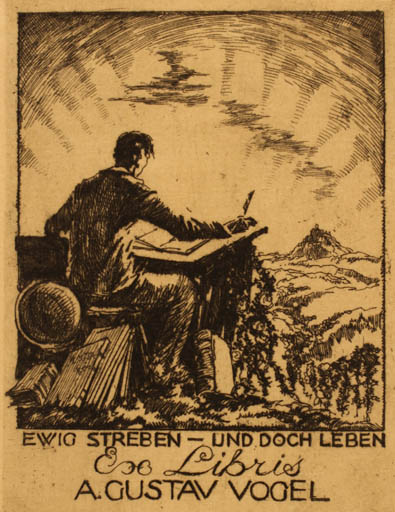 Exlibris by ? Unbekannt from Unknown for A. Gustav Vogel - Book Scenery/Landscape Man 