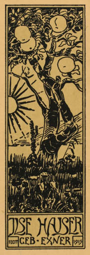 Exlibris by Ilse Hauser from Unknown for Ilse Hauser - Fruit Jugend Sun Tree 