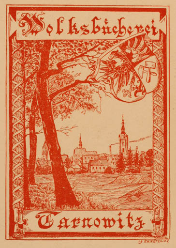 Exlibris by P Knötel from Germany for Tarnowitz Volksbücherei - City Scenery/Landscape 