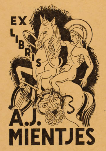 Exlibris by G. Peeters from Netherland for A. J. Mientjes - Horse Horseman/Rider 