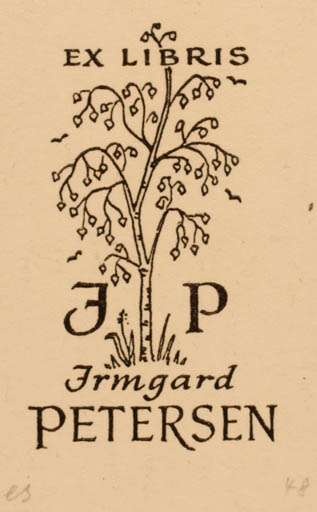 Exlibris by Elisabeth Schumacher from Germany for Irmgard Petersen - Flora Monogram 