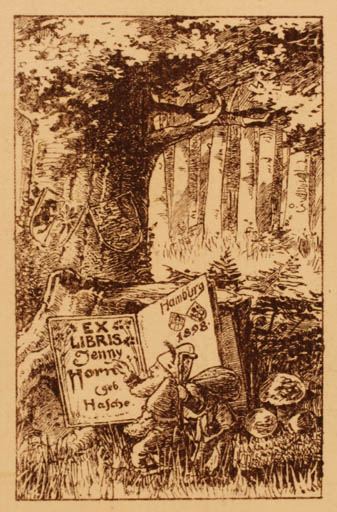 Exlibris by O. Schwindrazheim from Germany for Jenny Horn - Book Forest 