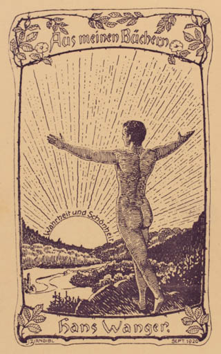 Exlibris by Johannes Zirngibl from Germany for Hans Wanger - Jugend Scenery/Landscape Man Nude Sun 