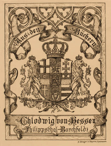 Exlibris by A Brager- Scherrer from Germany for Chlodwig von Hessen - Heraldry 