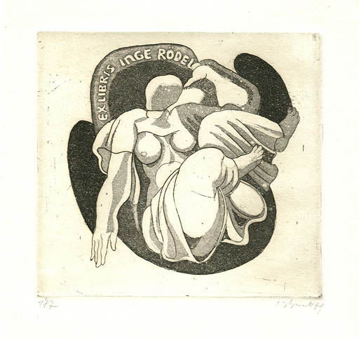 Exlibris by Augustinas Virgilijus Burba from Lithuania for Inge Rödel - Woman 