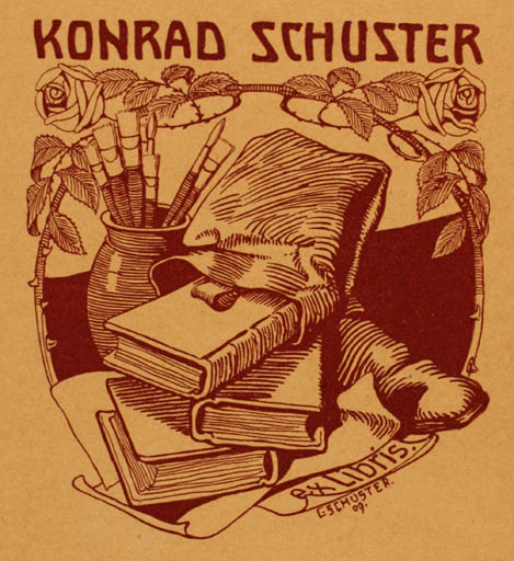 Exlibris by C Schuster from Austria for Konrad Schuster - Flower Book Art 
