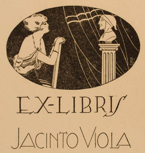 Exlibris by Eduard Motas from Spain for Jacinto Viola - Woman Literature 