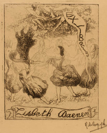 Exlibris by Rene de Coninck from Belgium for Elisabeth Daenen - Dancing Music 
