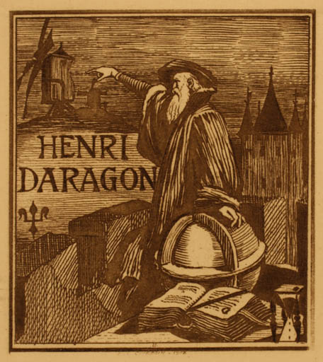 Exlibris by Eugen Courboin from France for Henri Daragon - Globe Man Mill 