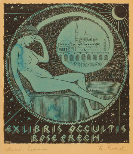 Exlibris by Karl Frech from Czech Republic for Rose Frech - Cosmos Woman 