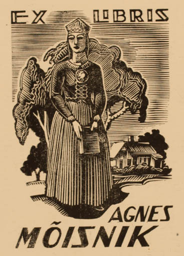 Exlibris by Ernst Kollom from Estonia for Agnes Moisnik - Woman 