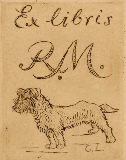 Exlibris by Oskar Laske from Austria for ? B. M. - Dog 