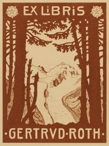 Exlibris by Dr. Wilhelm Roth from Germany for Gertrud Roth - Mountain Scenery/Landscape 