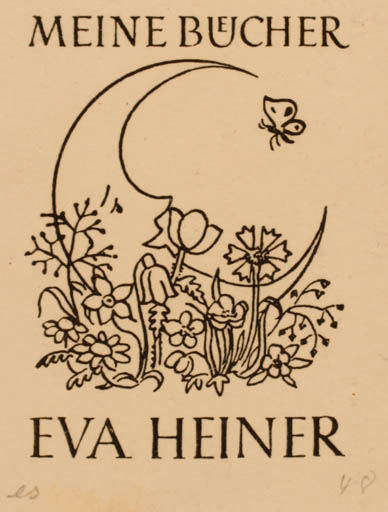 Exlibris by Elisabeth Schumacher from Germany for Eva Heiner - Flora Butterfly 