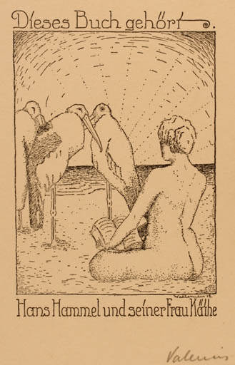 Exlibris by H. Wallenius from Unknown for Hans u. Käthe Hammel - Bird Woman 