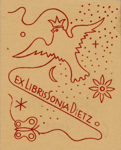 Exlibris by Vlado Gajsek from Russia for Sonja Dietz - Bird 