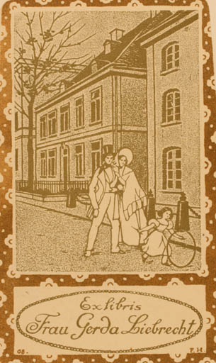 Exlibris by Fritz Herkendell from Germany for Gerda Liebrecht - Child City Couple 