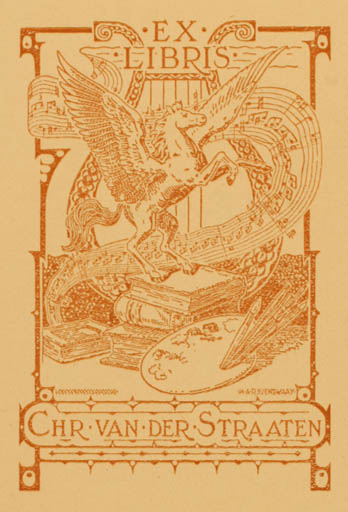 Exlibris by H. A. Ravenswaay from Netherland for Chr. van der Straaten - Book Art Music Mythology Pegasus 