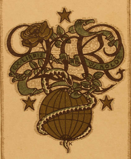 Exlibris by ? E.K. from Unknown for W. Kolde - Globe 