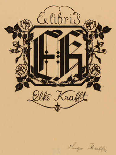 Exlibris by Hugo Krafft from Germany for Elke Krafft - Flower Monogram 