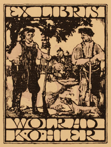 Exlibris by Evald Reinhold from Unknown for Wolrad Köhler - Working Dog 