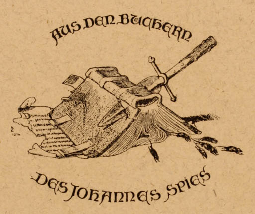 Exlibris by Johannes Zirngibl from Germany for Johannes Spies - Book 
