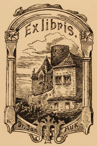 Exlibris by B Liska from Czechoslovakia for Dr. Jan Muk - Castle/Palace 