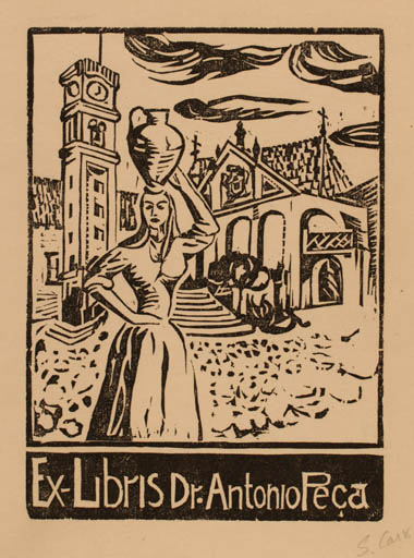 Exlibris by S. Caivallio from Italy for Dr. Antonio Peca - City Woman 