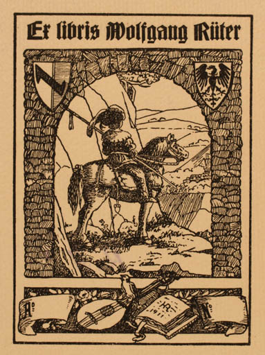 Exlibris by H. Rüter from Germany for Wolfgang Rüter - Horse Horseman/Rider 