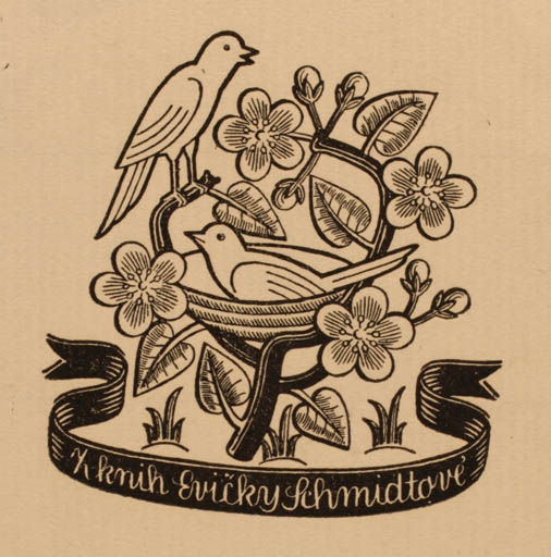 Exlibris by J. Salavec from Czech Republic for Evicky Schmidtove - Flora Bird 