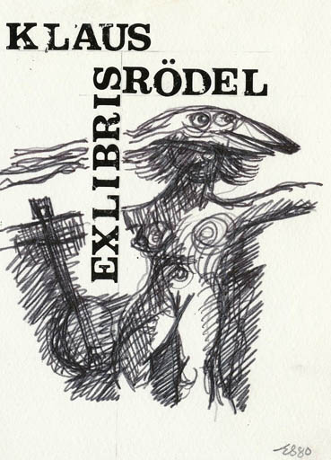 Exlibris by Erik Skjoldborg from Denmark for Klaus Rödel - Woman 