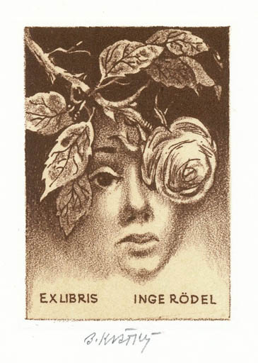 Exlibris by Bohumil Kratky from Czechoslovakia for Inge Rödel - Flower Portrait 