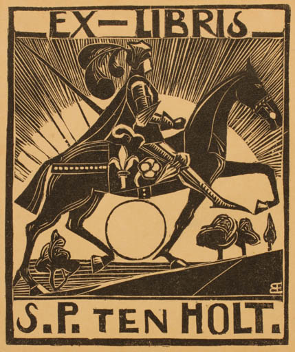Exlibris by Essers Bernard from Netherland for S. P. ten Holt - Horse Knight Sun 