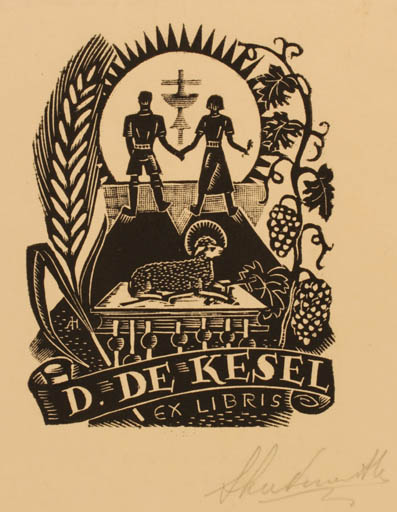 Exlibris by Antoon Herckenrath from Belgium for D. de Kesel - Couple Religion 