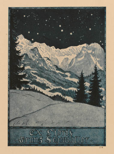 Exlibris by J. Hochreuter from Germany for Franz Schmidtler - Mountain Scenery/Landscape 